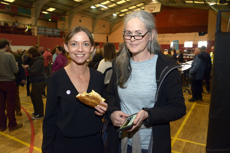 Pictured at the Cork South West count centre was Holly Cairns taking a break from the count with Canvaser Noreen Dalton. Picture Denis Boyle