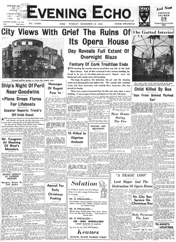 Cork Opera House Echo Front Page 1955 Burning. Cork Opera House Echo Front Page 1955 Burning.