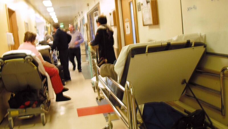 Patients on trolleys at Cork University Hospital.