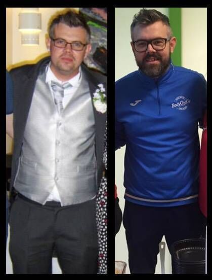 CHANGED MAN: Before and after photos of Damien Sreenan, who lost six stone from a healthy eating plan