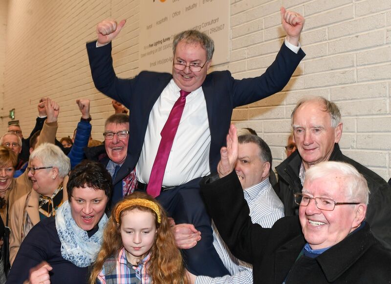 Fianna Fail candidate Michael Moynihan, celebrating with his supporters.Picture: David Keane.