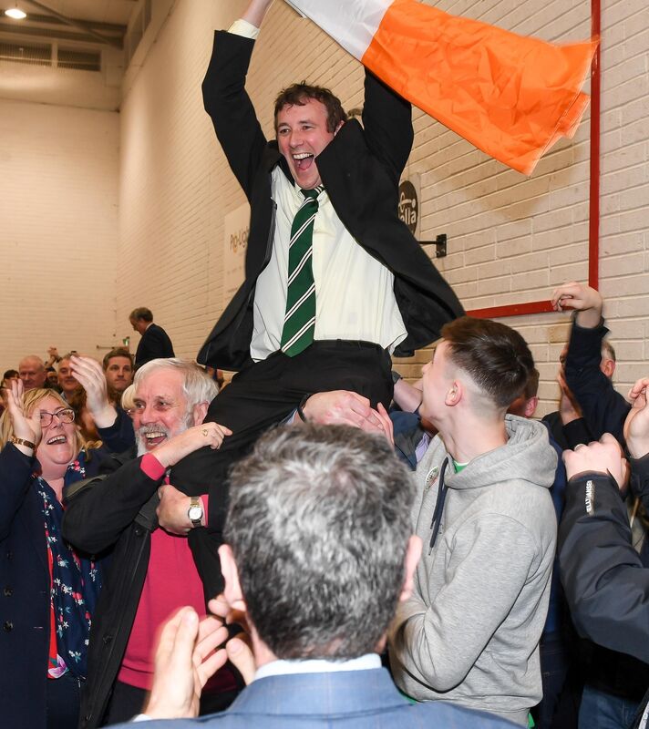 Fianna Fail candidate Aindrias Moynihan, celebrating.Picture: David Keane.