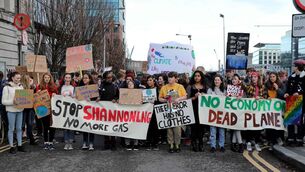 Approximately 200-300 people gathered for today's climate strike. Picture: Jim Coughlan
