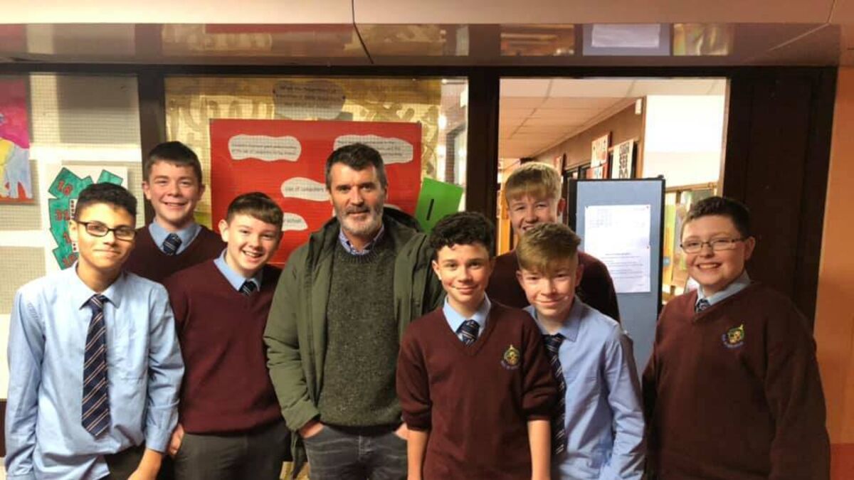 Roy Keane pops into his old school for Christmas 