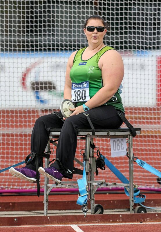 Orla Barry, from Ladysbridge, Cork, competing in the women's discus throw - T57 final, where she won silver with a throw of 28.13. 2014 IPC Athletics European Championships, Swansea University, Swansea, Wales. Picture credit: Steve Pope / SPORTSFILE 