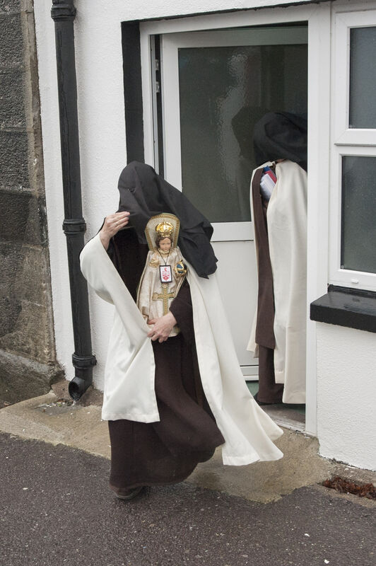 Sr Irene Gibson, Carmelite Nun of the Holy Face of Jesus pictured leaving Skibbereen District Court (carrying a 'Child of Prague' religious statue) and Sr Anne Marie of the Holy Family Carmelite Hermitage, Leap, Co Cork.Pic Daragh Mc Sweeney/Cork Courts