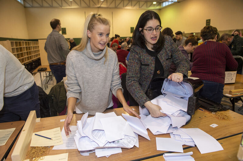 Kelly Giltinan and Anna Geraghty taking out the ballot papers at the Cork North and Cork South Central Count Centre at Nemo Rangers GAA Club in Cork. Picture Dan Linehan Kelly Giltinan and Anna Geraghty taking out the ballot papers at the Cork North and Cork South Central Count Centre at Nemo Rangers GAA Club in Cork. Picture Dan Linehan