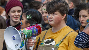 Climate Activist, Saoi O'Connor at a climate march and rally in Cork city. Picture: Andy Gibson.
