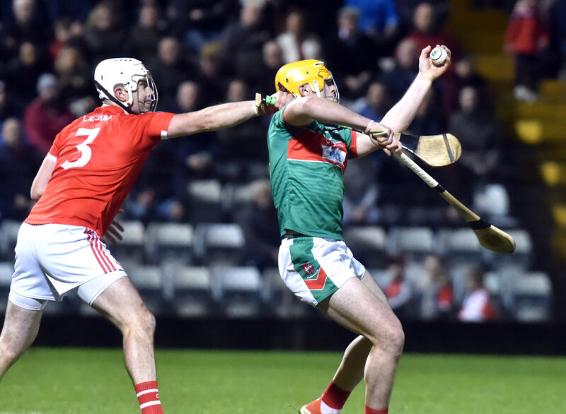Fr O'Neill's Deccie Dalton is tackled by Kilworth's Kieran Lane. Picture: Eddie O'Hare Fr O'Neill's Deccie Dalton is tackled by Kilworth's Kieran Lane. Picture: Eddie O'Hare