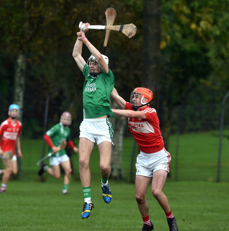 St Colman's Ben Nodwell wins the sliotar from Midleton CBS' Ciarmhac Smyth. Picture: Eddie O'Hare St Colman's Ben Nodwell wins the sliotar from Midleton CBS' Ciarmhac Smyth. Picture: Eddie O'Hare