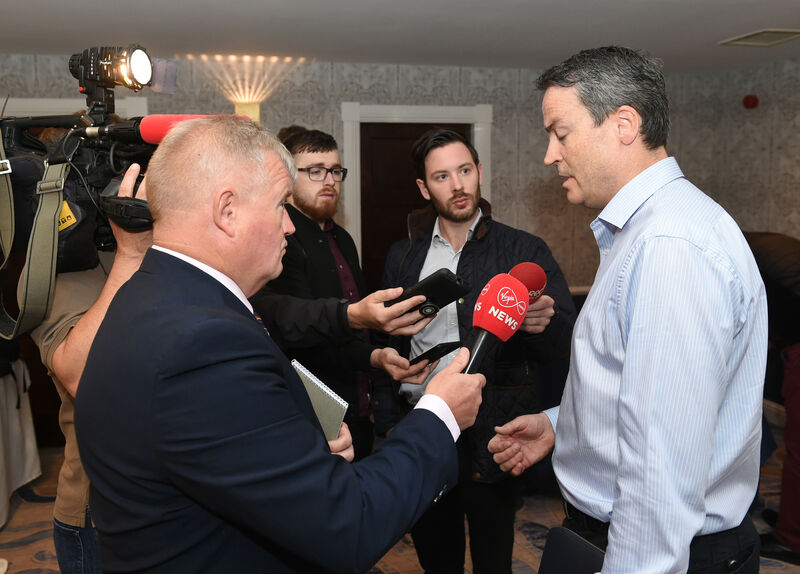 Michael O'Connor of Pharmacy First Plus speaking with reporters outside the traders meeting with City Hall officials. Pic; Larry Cummins.