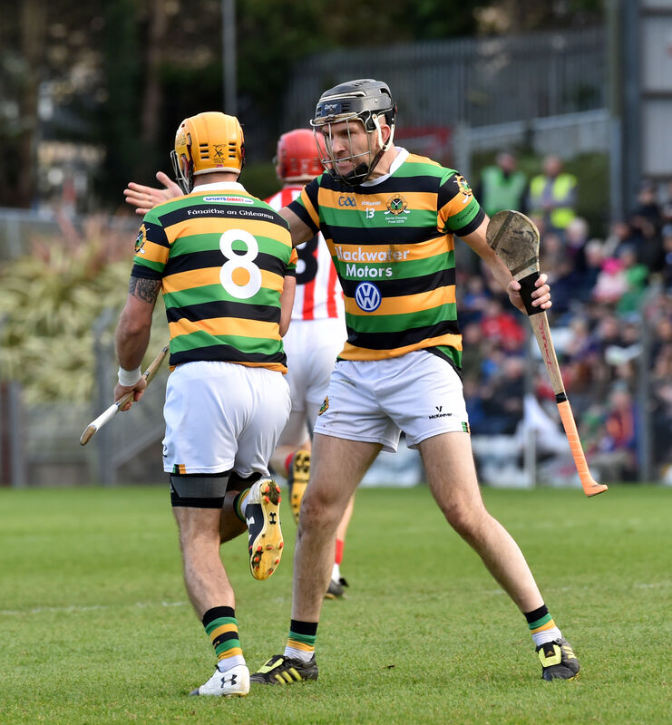 Donal Cronin celebrates his goal with Simon Kennefick. Picture: Dan Linehan