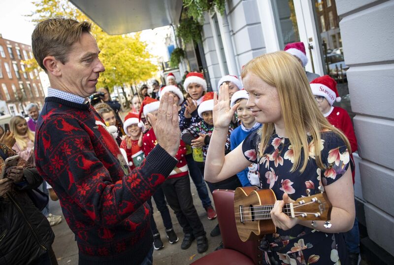 Pictured at The Late Late Toy Show Auditions in Cork with host Ryan Tubridy was ukulele player Vivienne O'Brien. Photo: Cathal Noonan