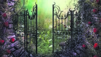Enchanting Old Garden Gate with Ivy and Flowers