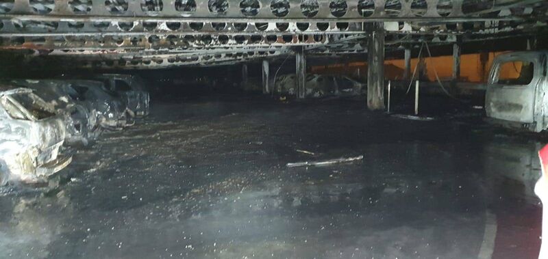 The destroyed cars inside the Douglas Shopping Centre car park.
