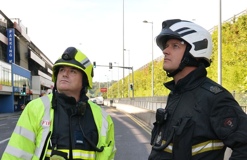 David Spillett, acting chief fire officer, Cork City, (right) and Vincent Farr, leading firefighter, Cork City, at the scene on Sunday morning.Picture Denis Minihane.