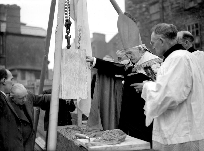 Blackpool church foundation stone is laid by Bishop Daniel Coholan in 1945. Blackpool church foundation stone is laid by Bishop Daniel Coholan in 1945.