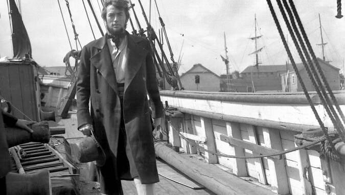 Actor Gregory Peck on the set of the film 'Moby Dick' at Youghal in 1954.