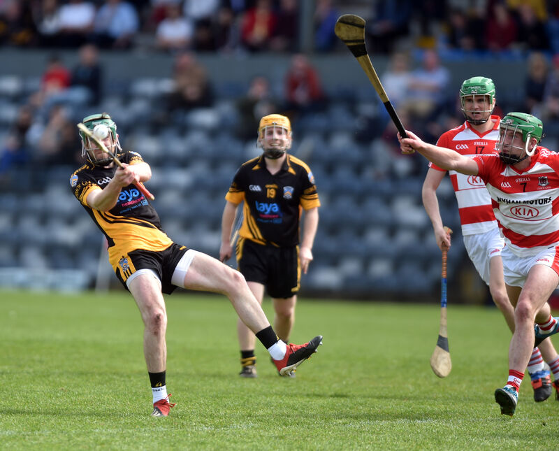 Fermoy's Liam Coleman shoots from Courcey Rovers' Fergus Lordan. Picture: Eddie O'Hare
