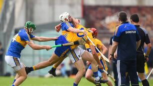 <p>Peter Duggan of Clare in action against Brendan Maher of Tipperary last summer. <span class="contextmenu emphasis CaptionCredit">Picture: David Fitzgerald/Sportsfile</span></p>