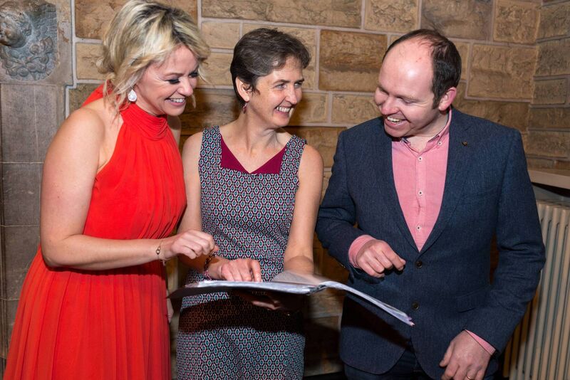 Conductor Antoinette Baker (centre) with soprano Linda Kenny and tenor Dan Twomey at the launch night for the 50th anniversary Gala Concert.