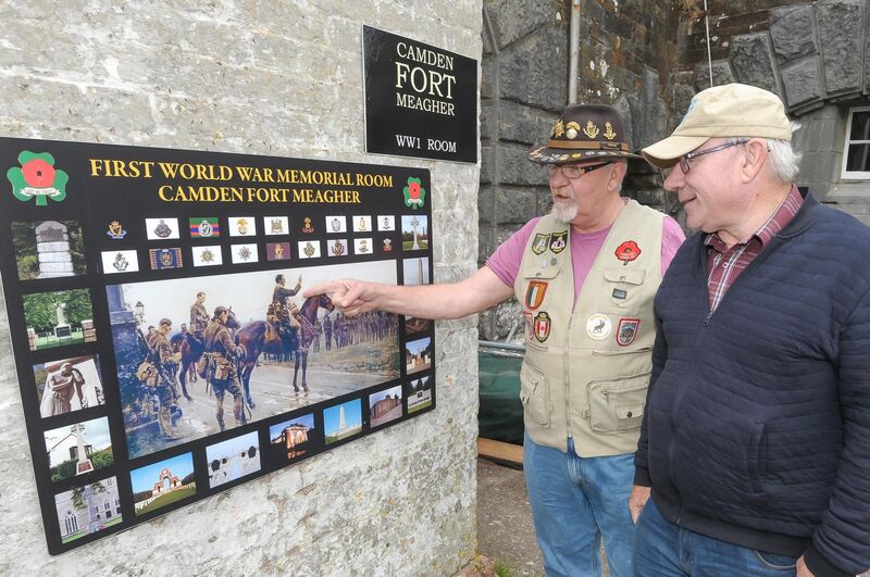 Jerry Conroy, curator and Noel Condon, chairman, at the Last General Absolution board during the preview of the opening of the WW1 room at Camden Fort Meagher in Crosshaven, back in 2018.Picture: David Keane. Jerry Conroy, curator and Noel Condon, chairman, at the Last General Absolution board during the preview of the opening of the WW1 room at Camden Fort Meagher in Crosshaven, back in 2018.Picture: David Keane.