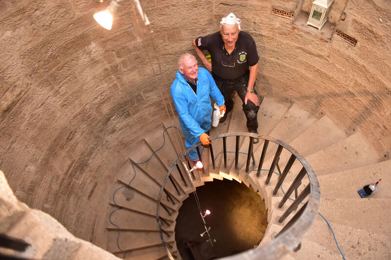 Volunteers Francis O’Brien and Paschal Cullen on the spiral staircase. Picture Dan Linhan Volunteers Francis O’Brien and Paschal Cullen on the spiral staircase. Picture Dan Linhan