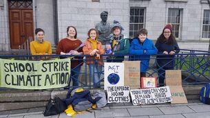 Cork students taking part in the Fridays for Future (F4F) strikes in front of City Hall. Picture: Saoi O'Connor Twitter.
