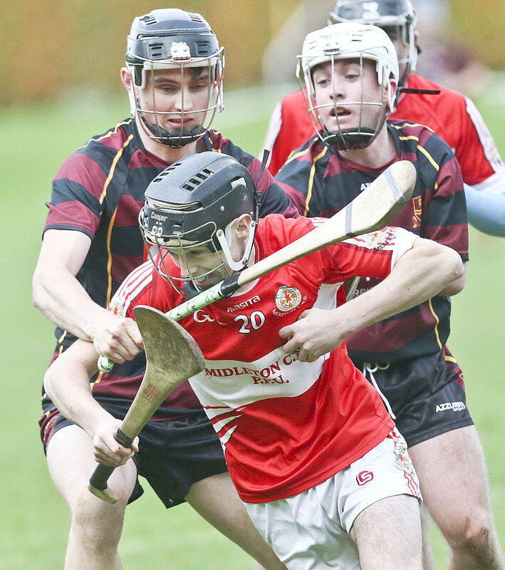 Midleton CBS's Cormac O'Brien takes on De La Salle's Cormac Power and Harry White. Picture: Sean Byrne Midleton CBS's Cormac O'Brien takes on De La Salle's Cormac Power and Harry White. Picture: Sean Byrne