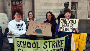 <p>Pictured at City Hall were a group from Fridays For Future (global movement) Cork from left, Darragh Cotter, aged 16, Caoimhe Cotter, aged 14, Mira Hencki, aged 14, and Saoi O’Connor, aged 16.	<span class="contextmenu emphasis CaptionCredit">Picture: Eddie O’Hare</span></p>