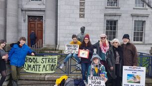 Cork students taking part in the Fridays for Future (F4F) strikes in front of City Hall. Picture: Saoi O'Connor Twitter.