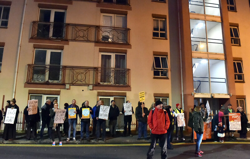 Protesters outside the Leeside Apartments on Batchelors Quay, in 2017Picture: Eddie O'Hare