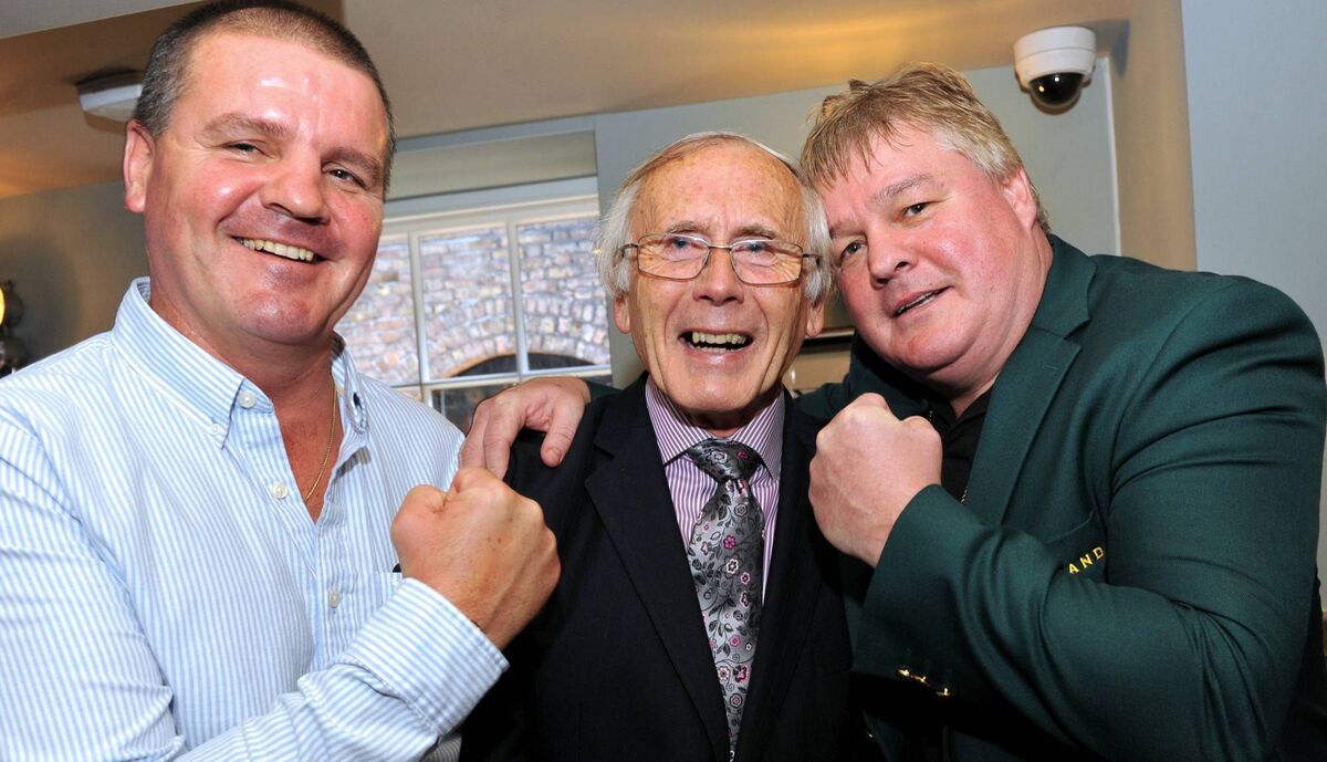 Former Sunnyside greats Gordon and Kieran Joyce pictured with the renowned sports journalist and boxing writer Brendan Mooney. Picture: Doug Minihane Former Sunnyside greats Gordon and Kieran Joyce pictured with the renowned sports journalist and boxing writer Brendan Mooney. Picture: Doug Minihane