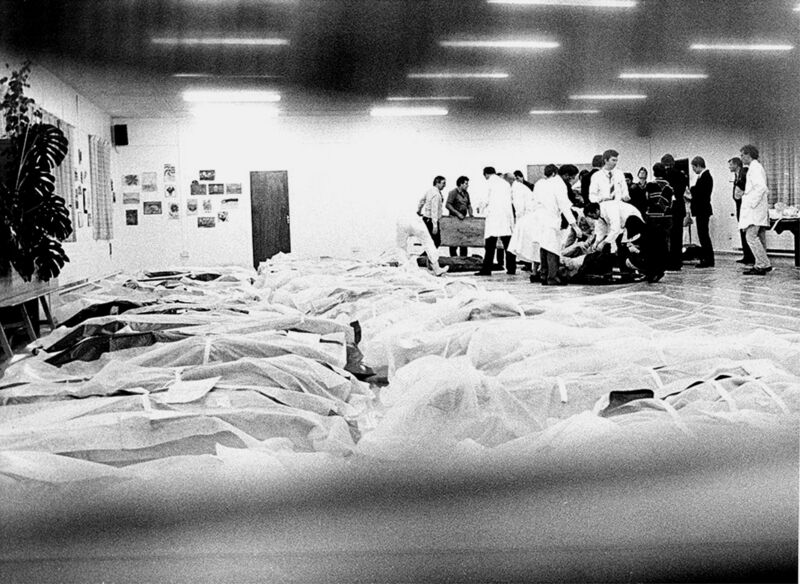 Denis Minihane's dramatic picture of bodies from the Air India Flight 192 air disaster in 1985 in a temporary morgue at Cork Regional Hospital.
