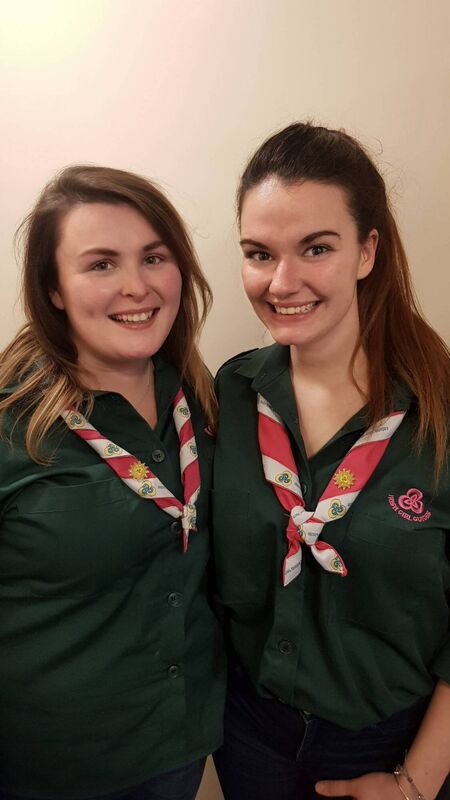 A GUIDING LIGHT: Aisling Claffey (left) from Carrigaline, Cork, and Aoife Leamy from Newbridge, Co Kildare, pictured with their Irish Girl Guides’ Golden Sun Award pins.