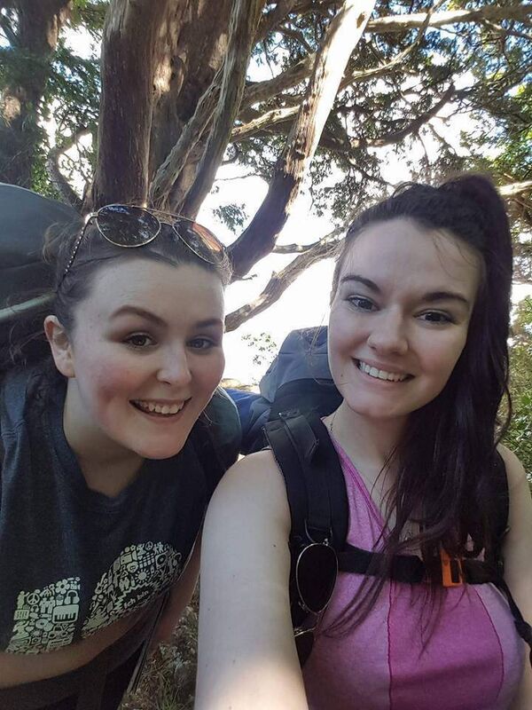 DETERMINED: Aisling and Aoife, as they undertook a hike during their Golden Sun Award tasks.