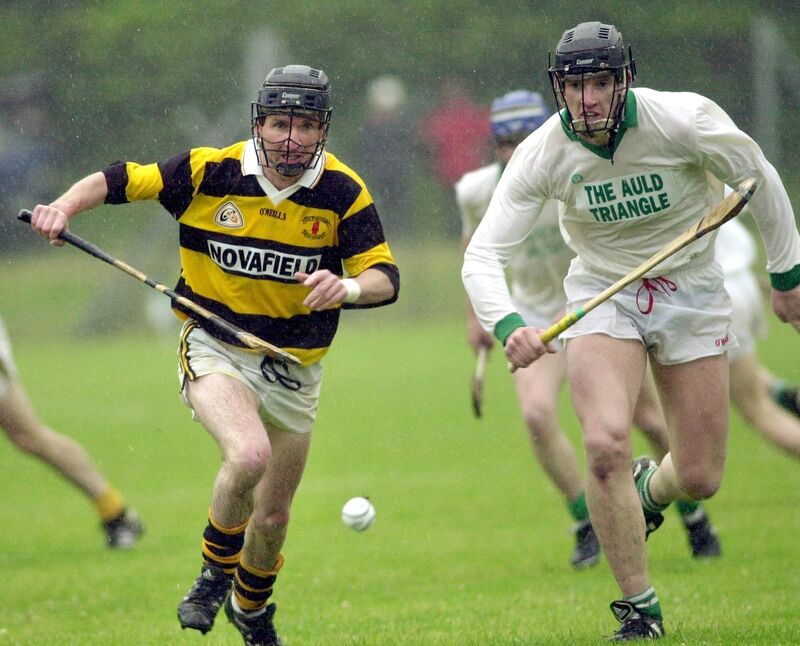 Na Piarsaigh's Tony O'Sullivan and Muskerry's Tom O'Mahony racing for the ball during an SHC game in Ballincollig.