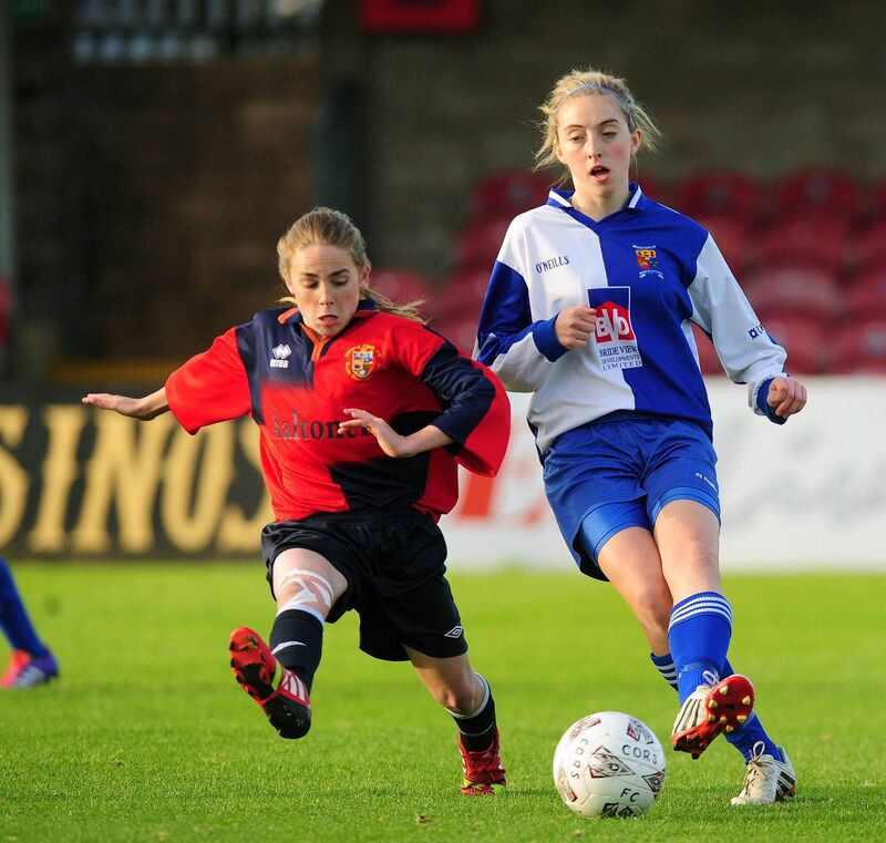 Corinthians' Megan Connolly being challenged by Lakewood's Evelyn Daly. Picture: Des Barry. Corinthians' Megan Connolly being challenged by Lakewood's Evelyn Daly. Picture: Des Barry.