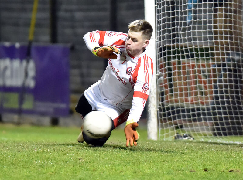 Dromtarriffe goalkeeper Dan Mann saves the vital penalty. Picture: Eddie O'Hare Dromtarriffe goalkeeper Dan Mann saves the vital penalty. Picture: Eddie O'Hare