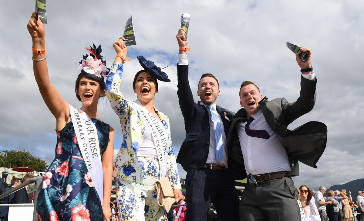 Pictured enjoying the races in Killarney recently were some of this year's Rose of Tralee contestants, including Cork Rose Erinn O'Connor and Leitrim Rose Imelda Scally with escorts Sean O'Regan and John O'Flynn. Pictured enjoying the races in Killarney recently were some of this year's Rose of Tralee contestants, including Cork Rose Erinn O'Connor and Leitrim Rose Imelda Scally with escorts Sean O'Regan and John O'Flynn.