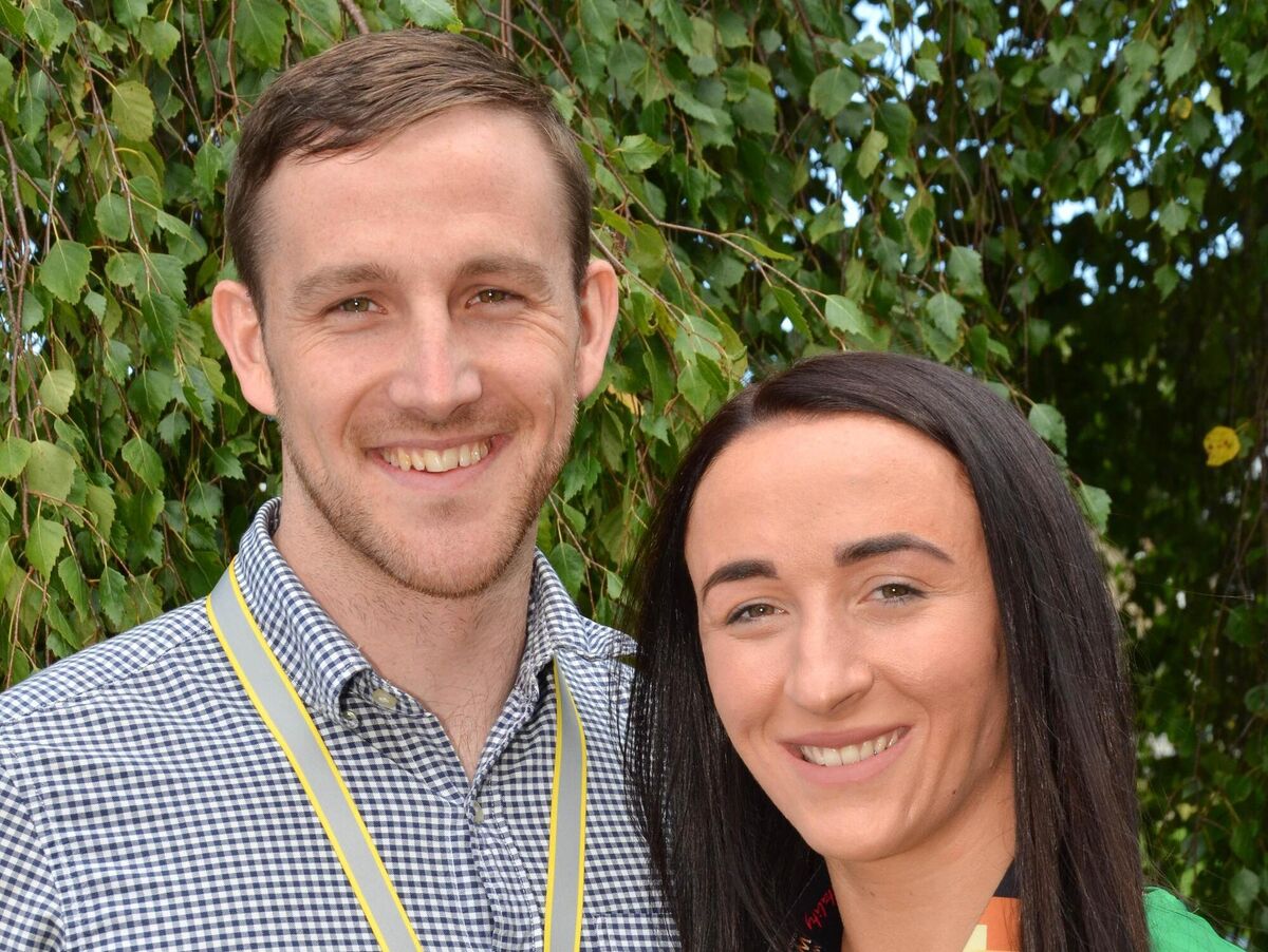 Yvonne O'Byrne, who was part of the Irish Womens Hockey team who won silver medal at the World Cup Hockey Championships in London recently pictured with her boyfriend Cathal Owens at her home in Bishopstown. Picture: Howard Crowdy
