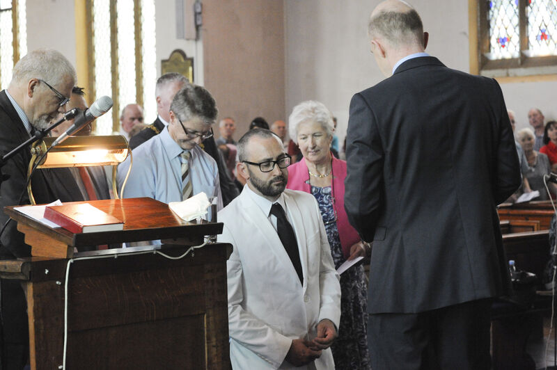 The ceremony of Rev. Richie Cronin during his Ordination, Installation and Induction as minister in Trinity Cork and Aghada Presbyterian Church in Ireland took place on Saturday. Photo: Billy macGill.