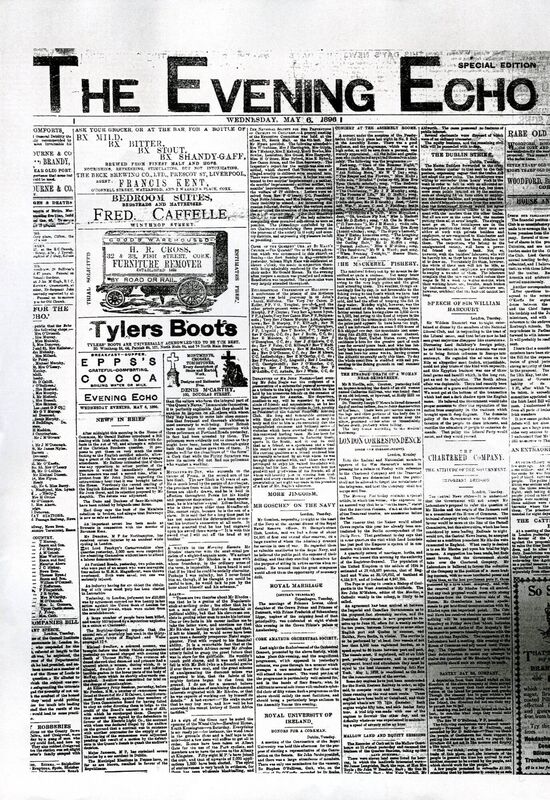 GOLDEN OLDIE: The front page of the oldest known Evening Echo in existence, for Wednesday, May 6, 1896