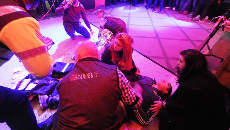 'Casualties' lying on the floor in the simulated scene in a nightclub during Operation City Safe, a critical incident operational response exercise involving multi agencies, in Reardens Complex.  Picture: Denis Minihane.