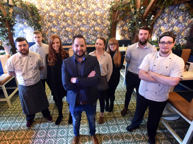 Bob Kriva, (centre) general manager of the new Oyster Tavern with staff from left, Chris Curtin, head chef; Ivan Milicevic, chef; Deirdre Caldwell, restaurant manager; Jennifer Lipinski, waitress; Nicole McGill, reservations;Eoin Ryan, bar tender; and Trevor Hennessy, chef de partiPicture: Eddie O'Hare Bob Kriva, (centre) general manager of the new Oyster Tavern with staff from left, Chris Curtin, head chef; Ivan Milicevic, chef; Deirdre Caldwell, restaurant manager; Jennifer Lipinski, waitress; Nicole McGill, reservations;Eoin Ryan, bar tender; and Trevor Hennessy, chef de partiPicture: Eddie O'Hare