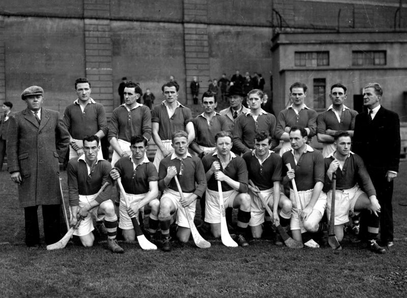 The Cork team who played Tipperary in the 1948 league final, included in the front row are Willie John Daly (second from left)  and Jack Lynch (sixth from left). 