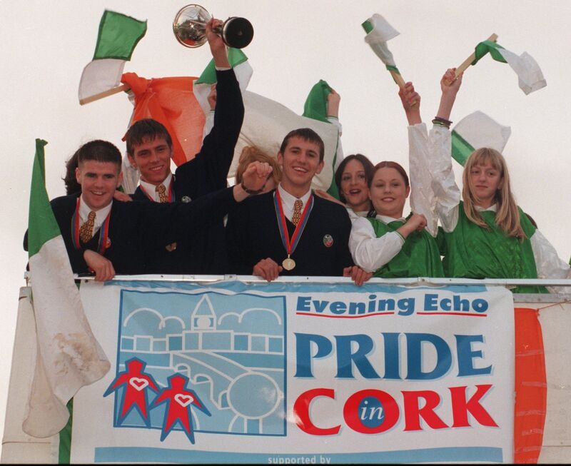 Cork players on the Irish U16 team David Warren, David Madden and Liam Miller during the victory parade through Ballincollig. Picture: Eddie O'Hare Cork players on the Irish U16 team David Warren, David Madden and Liam Miller during the victory parade through Ballincollig. Picture: Eddie O'Hare