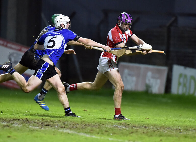 Imokilly's Dan Managan is tackled by Sarsfields' Eoghan Murphy. Picture: Eddie O'Hare