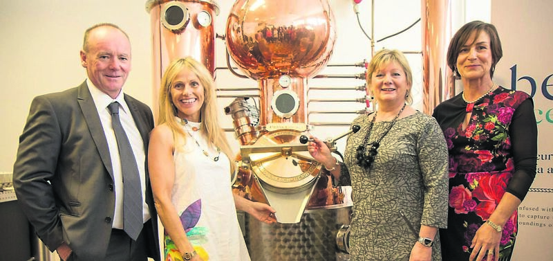John Power, Eileen Brennan and Valerie Power, with musician Sharon Shannon, second left, at the launch of their Beara Ocean Gin.