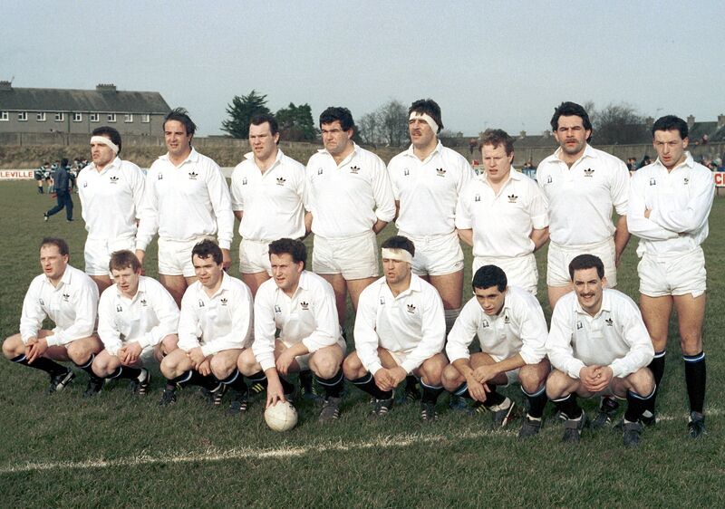 The Cork Constitution team who played Shannon in the Munster Senior League Final in 1988. Included are Moss Finn (front row with ball) and Donal Linehan (fifth from left, back row). The Cork Constitution team who played Shannon in the Munster Senior League Final in 1988. Included are Moss Finn (front row with ball) and Donal Linehan (fifth from left, back row).